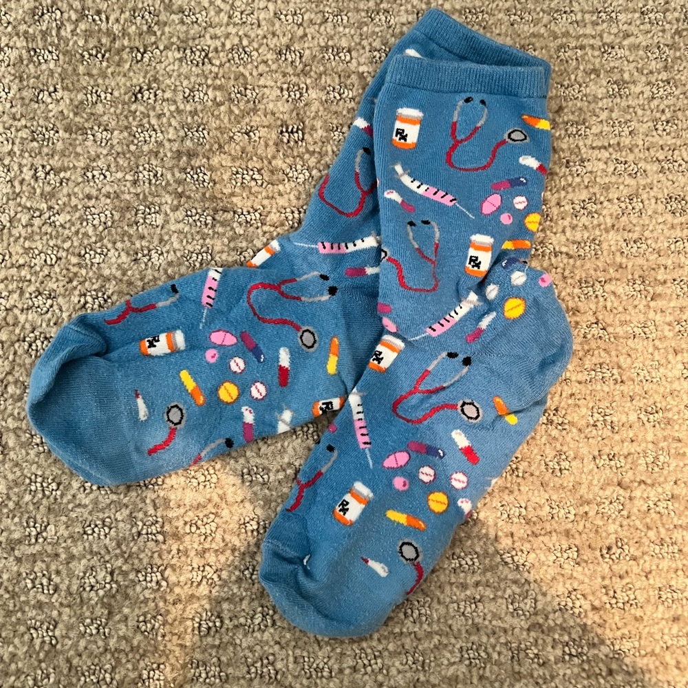 Medical Theme Crew Socks in Blue